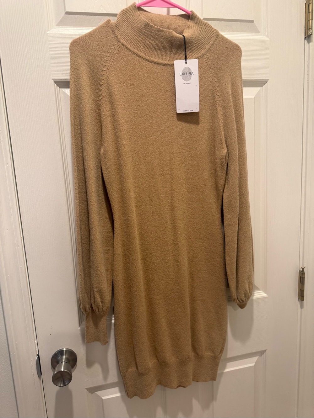 Ekolura Long Sleeve Turtleneck Knit Dress in Camel